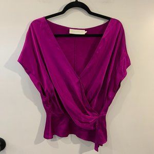NWOT Michelle Mason Wide Neck Wrap Top 100% Silk Blouse Orchid Fuchsia Size 6